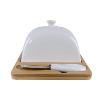 Plat à beurre en porcelaine avec logo personnalisé du fabricant, support à gâteau et à fromage, conteneur à beurre en céramique avec couvercle en bambou, vente en ligne très populaire