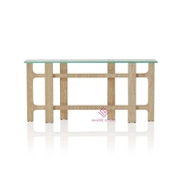 Table console décorative en travertin avec plateau en verre Wabi-Sabi pour la décoration intérieure du hall d'entrée de la villa