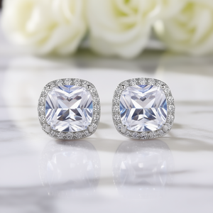 Orecchini classici con cristalli placcati in oro bianco per le donne, gioielli con montatura geometrica per matrimonio E1047 - Product Image 2