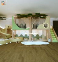 Équipement de terrain de jeu intérieur sur le thème de la forêt personnalisé, maison dans les arbres en bois, piscine à balles avec toboggan, aire de jeux souple pour enfants, parc d'attractions