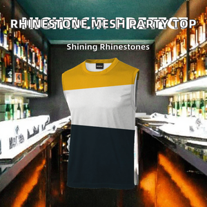 Hauts de fête sexy pour hommes à col ras du cou en maille polyester tricotée avec strass thermocollants, style européen et américain, tendance et brillants - Product Image 2