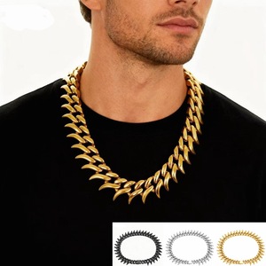 Collar de Cadena Cubana de Acero Inoxidable Grueso y Pesado de 34 mm de Ancho con Púas y Espinas, Estilo <span class=keywords><strong>Punk</strong></span> Hip Hop para Hombre - Product Image 1
