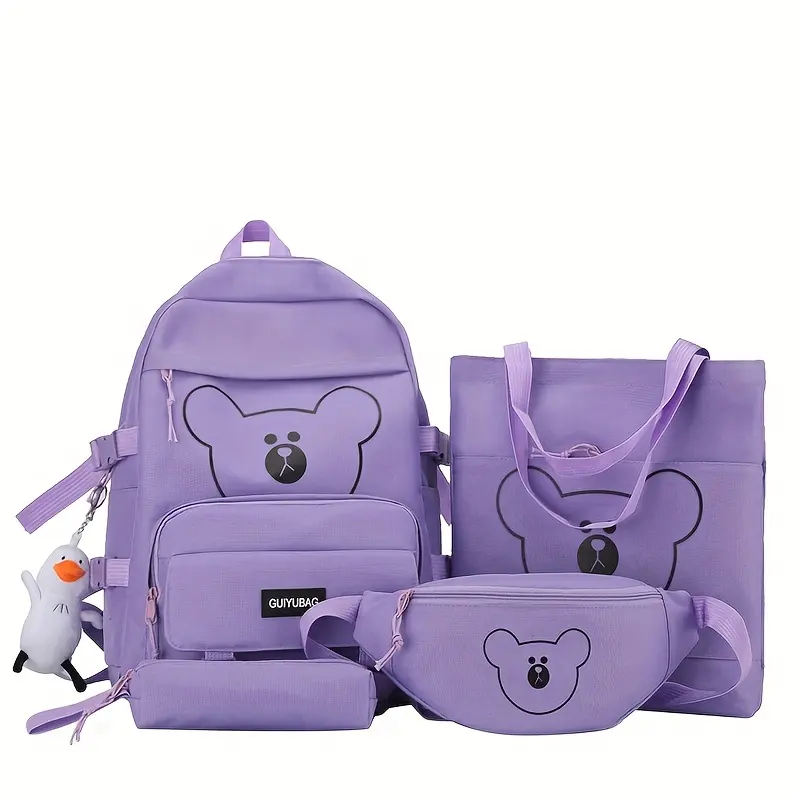 किशोर लड़कियों के लिए 4 पीस प्यारा भालू बैकपैक कमर बैग पेंसिल केस स्कूल बुकबैग