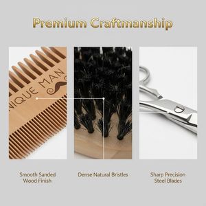 Set Regalo all'Ingrosso con Pettine, Spazzola e Forbici per Barba in Legno di Bambù, Kit per la Cura della Barba con Logo Personalizzato per Uomo - Product Image 4