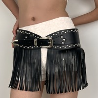 Sabuk Wanita, Menampilkan Desain Sabuk Koboi Barat Berumbai, Gaya Bohemian Hippie Vintage, Tali Lebar