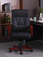 Chaise de bureau pivotante de direction à dossier haut avec revêtement en cuir PU réglable et structure en bois