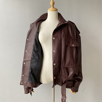Veste de motard en cuir d'agneau véritable Jxwatcher, mode automne-hiver, motif uni, coupe ample, luxe, cuir véritable pour femmes