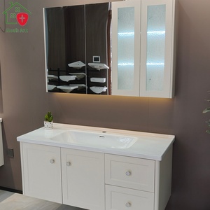 Modern Luxury White Lacquer MDF Bathroom Vanity Unit Smart Mirror Ceramic Basin Transparent Glass Display Cabinet Wall-Mounted - Product Image 4