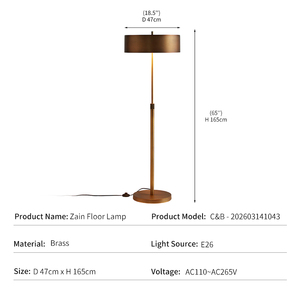 Lampadaire en laiton Zain, design industriel moderne et luxueux, abat-jour en métal, LED E26, pour bureau et salon, vente en gros usine transfrontalière - Product Image 4