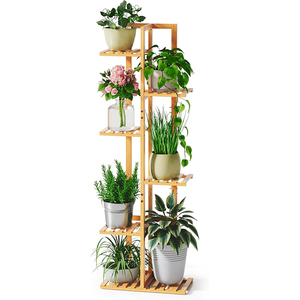 6-laags bamboe plantenrek voor binnenruimtes, perfect voor het presenteren van meerdere planten en bloemen in een compacte ruimte. - Product Image 1