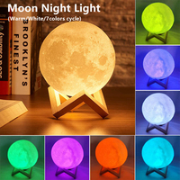 Decoración de ambiente romántico USB recargable Control táctil regulable blanco cálido RGB 3D Luna LED lámpara de luz de noche para regalo en el hogar