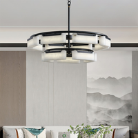 Lustre LED à double niveau en albâtre naturel, hauteur réglable, commande sans fil, haute luminosité pour salon, salle à manger, luxe