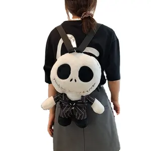 Unisex New Cute Halloween Backpack Soft Plush Style with Funny Skeletons Ghosts Cartoon Anime Pattern for School Made Fabric