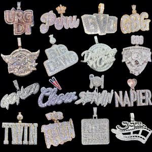 Hiphop Moissanite colgante Bling letra encanto Collar personalizado 925 Plata VVS diamante Moissanie letra Colgante con cadena - Product Image 3