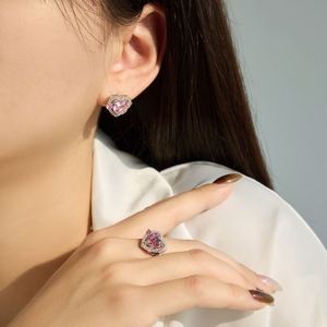 Dylam Sparkling S925 <b>Silver</b> Birthstone <b>Stud</b> <b>Earrings</b> for Women Heart Solitaire Pink 5A Zirconia <b>Stud</b> <b>Earrings</b> Great Gifts - Product Image 2