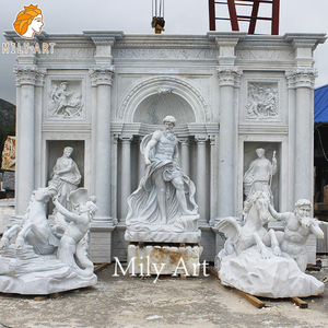 Fuente de agua de mármol de piedra de jardín al aire libre de estilo europeo con estatua de Poseidón - Product Image 4