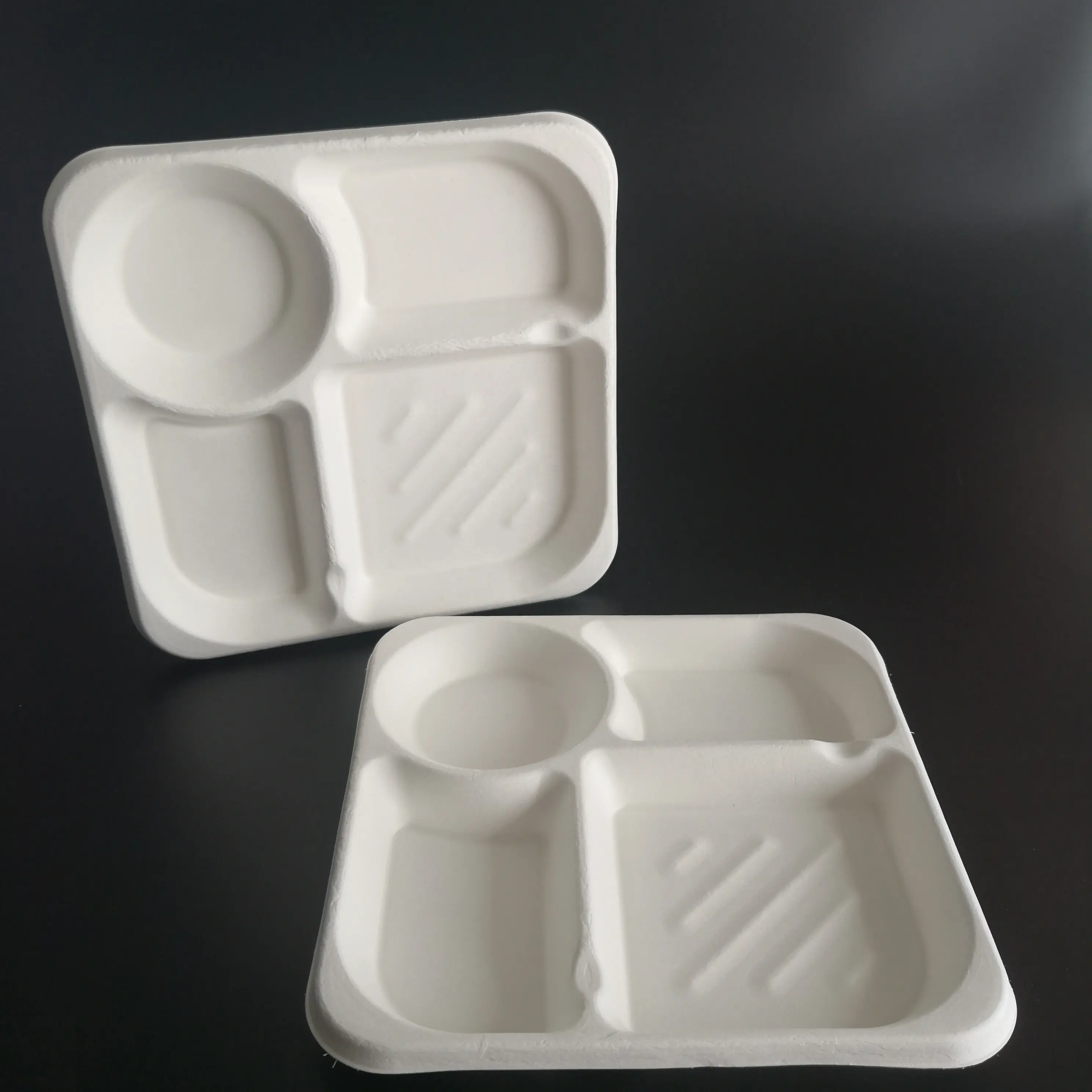 Suikerriet Kleine 4 Compartiment Biodegrad Voedsel Lade Suikerriet Bagasse Papier Eco Biologisch Afbreekbaar Borden Partij Trays