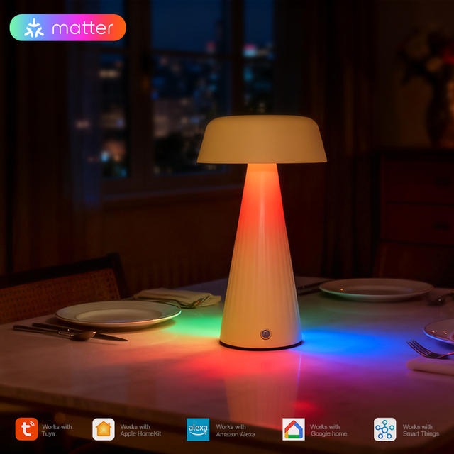 Smart Matter LED Metal Table Lamp Compatible with Apple HomeKit Alexa WiFi APP Control Cordless Restaurant Lighting