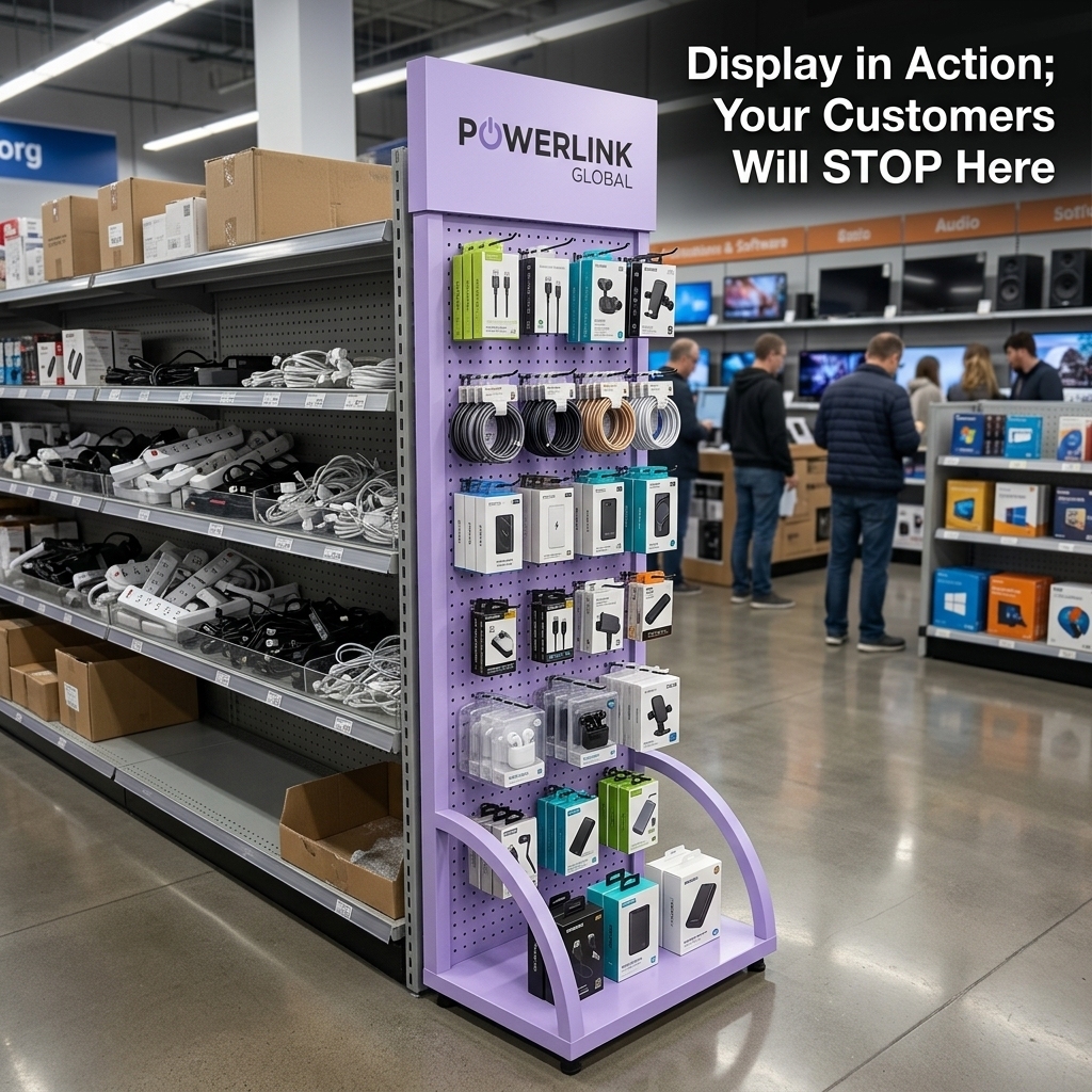 Metal Pegboard Display Stand Retail Store Fixture Floor Standing 3C Accessory Phone Case Cable Rack FSDU Power Bank Shelf Logo — view 2