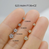 Gaby G23 Titane ASTM F136 Bijoux de piercing Fleur en zircon pour lèvre, anneau de lèvre, hélix d'oreille, clou d'oreille, cadeau d'anniversaire pour femme
