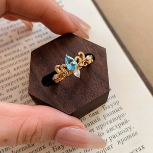 Vintage Blue Teardrop <b>Crown</b> <b>Ring</b> Gold Prong Setting Women's Fashion Jewelry Gift Index Finger <b>Ring</b> - Product Image 1