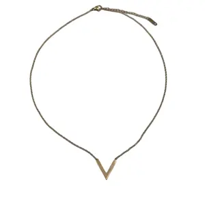 Punk Style Waterproof And Rust-proof Stainless Steel Antique Brass Plain V Shape Pendant Vintage Necklace For Women