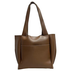 Sac fourre-tout grande capacité en cuir marron, style minimaliste, design multi-compartiments, épaule/sac à main pour femme. - Product Image 5