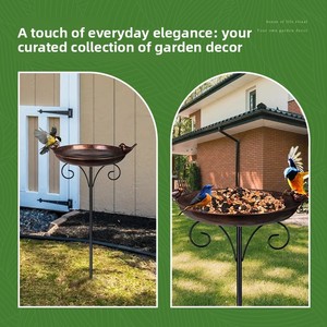 Mangeoire et abreuvoir pour oiseaux en fer forgé vintage, bain pour colibris, décoration de jardin moderne minimaliste pour l'extérieur - Product Image 3