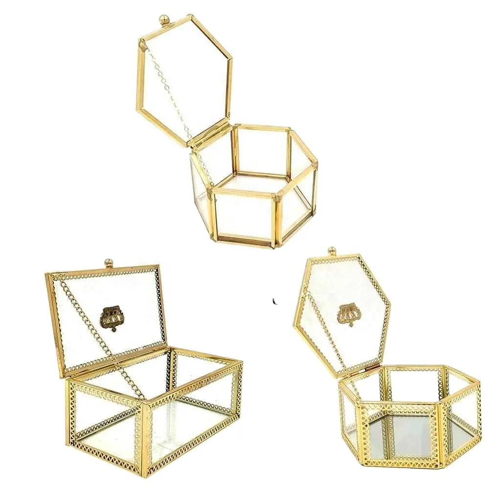 Bloem Glazen Deksel Trinket Organizer Houder Home Deco Transparant Glas Sieraden Doos Nordic Geometrische Trouwring Box Eeuwig