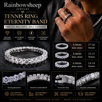 Bague Tennis en Argent Sterling S925 avec Moissanite, Bague Éternité Scintillante Entièrement Pavée de Pierres, Bijoux Hip-Hop Raffinés, Cadeau pour Hommes et Femmes