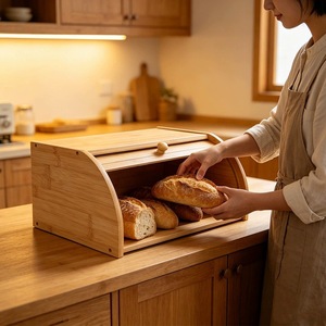 Boîte de rangement pour pain en bambou, porte-pain en bois pour la cuisine avec couvercle, récipient de rangement multifonctionnel pour la pâtisserie - Product Image 1