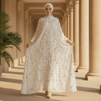 Ensemble Abaya Cape de Luxe Élégant d'Été Orné de Cristaux avec Robe Intérieure, Robe de Soirée Modeste à Manches Longues pour Femmes Musulmanes, Vente en Gros