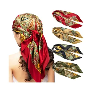 Custom All over Printed Scarf Luxury Soft Silk Material Satin Scarf Braid Hair Scarf