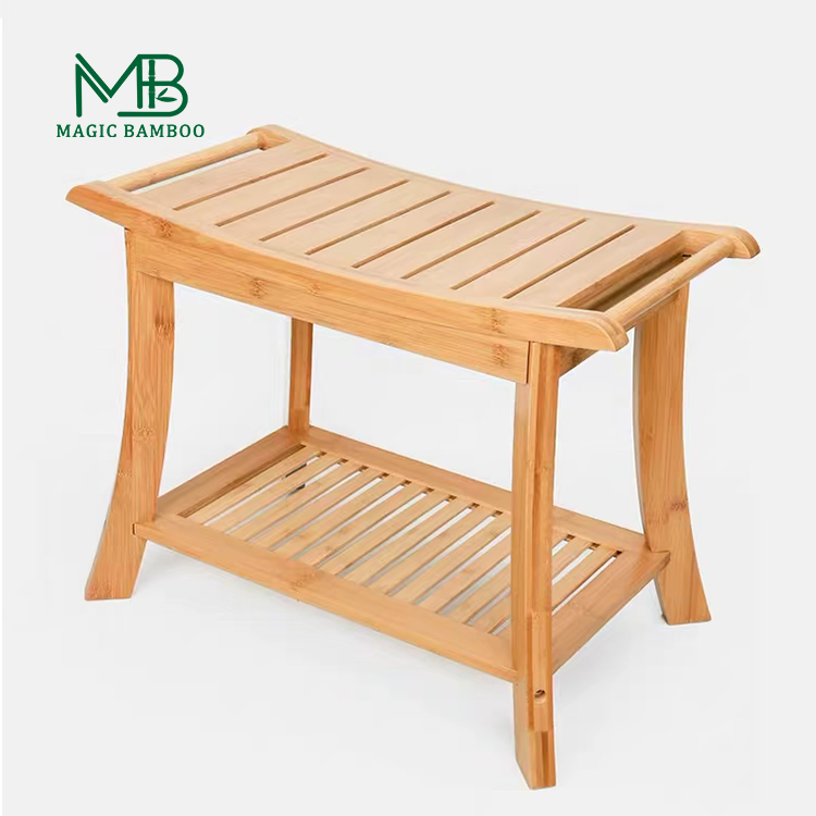 Оптовая продажа, Бамбуковая душевая скамейка, нескользящее бамбуковое кресло с держателем для полотенец для использования в ванной комнате