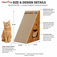 Griffoir vertical triangulaire moderne et écologique pour chat, avec cachette en carton ondulé et boule en papier, sans perte de fibres, amovible, vente en gros