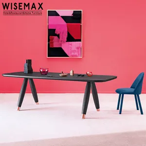 WISEMAX FURNITURE Modern country style dining furniture solid ash wood rectangle black dining table set for 8 dinner table