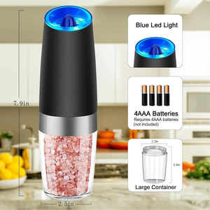 Moulin à sel et à poivre électrique en acier inoxydable à gravité automatique, réglable d'une seule main, avec LED - Product Image 2