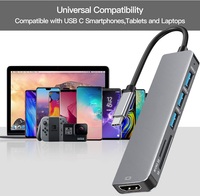 Base de Conexión USB C 6 en 1 de Aleación de Aluminio, Adaptador OTG para USB 2.0/3.0, Lector de Tarjetas SD/Micro SD, Acceso Multipuerto a Datos