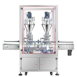 เครื่องบรรจุผงแบบอัตโนมัติสองหัวพร้อมสายพานลำเลียงและฝาครอบป้องกัน สำหรับอาหาร เครื่องเทศ นมผง - Product Image 1