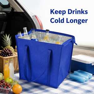 In Stock Non Woven Insulated Cooler Bag Zipper Lunch Tote Bag <b>Reusable</b> Thermal Tote Shopping Ba with Soft Handles for <b>Ice</b> Cream - Product Image 6