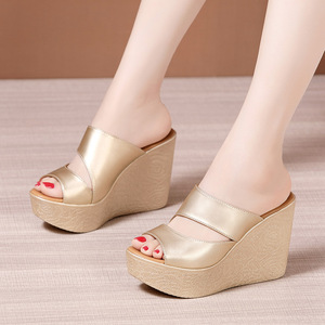 Mode classique tressé boucle en métal sandales armure femmes chaussures compensées dames sandales à talons hauts pantoufles - Product Image 5
