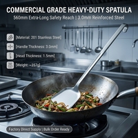 Spatule en acier inoxydable brillant, résistante au lave-vaisselle, à long manche, grande taille, pour la cuisine des hôtels et restaurants