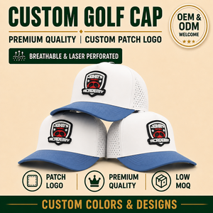 Ergonomic Five Panel Solid Waterproof Golf <b>Hat</b> Custom Silicone Emblem Low MOQ OEM Laser Perforated Breathable Performance Item - Product Image 1