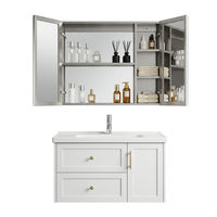 Armoire de salle de bain en acier inoxydable avec miroir, étagères multiples et porte miroir intérieure pour salon, salle de bain commerciale, décoration moderne
