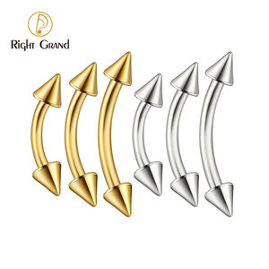 Right Grand ASTM F136 <strong>Titanium</strong> 16G Curved With Spikes Rook Piercings Barbell Eyebrow Ring - Product Image 2