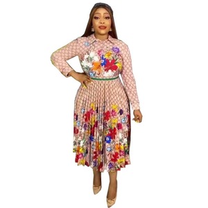 EN STOCK Vestidos de mujer africanos de spandex y gasa de manga larga con cinturón, cintura natural, corte en A, transpirables, estampados florales - Product Image 2