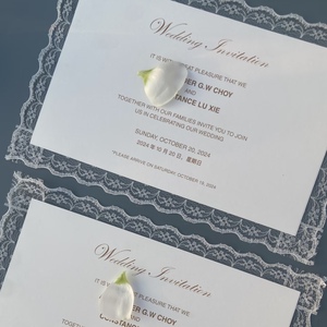 Tarjeta de Invitación de Boda de Encaje Vintage de Lujo, Juego de Invitaciones de Boda Hechas a Mano, Logotipo en Relieve con Lámina Dorada, Papel Offset - Product Image 5