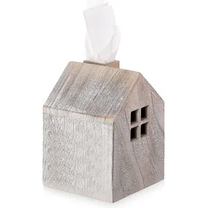 定制木制可爱小屋方形纸巾盒
