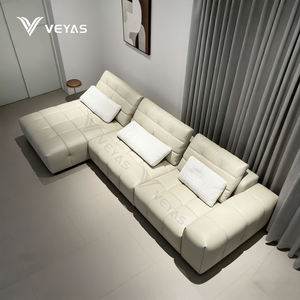 Nouveau canapé d'angle sectionnel en cuir véritable marron minimaliste tendance, luxe, 2, 3, 4 places, rembourrage incurvé en peluche - Product Image 5