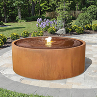 Ornement de jardin en acier rouillé, fontaine d'eau de paysage de table d'eau ronde en acier corten avec pompes